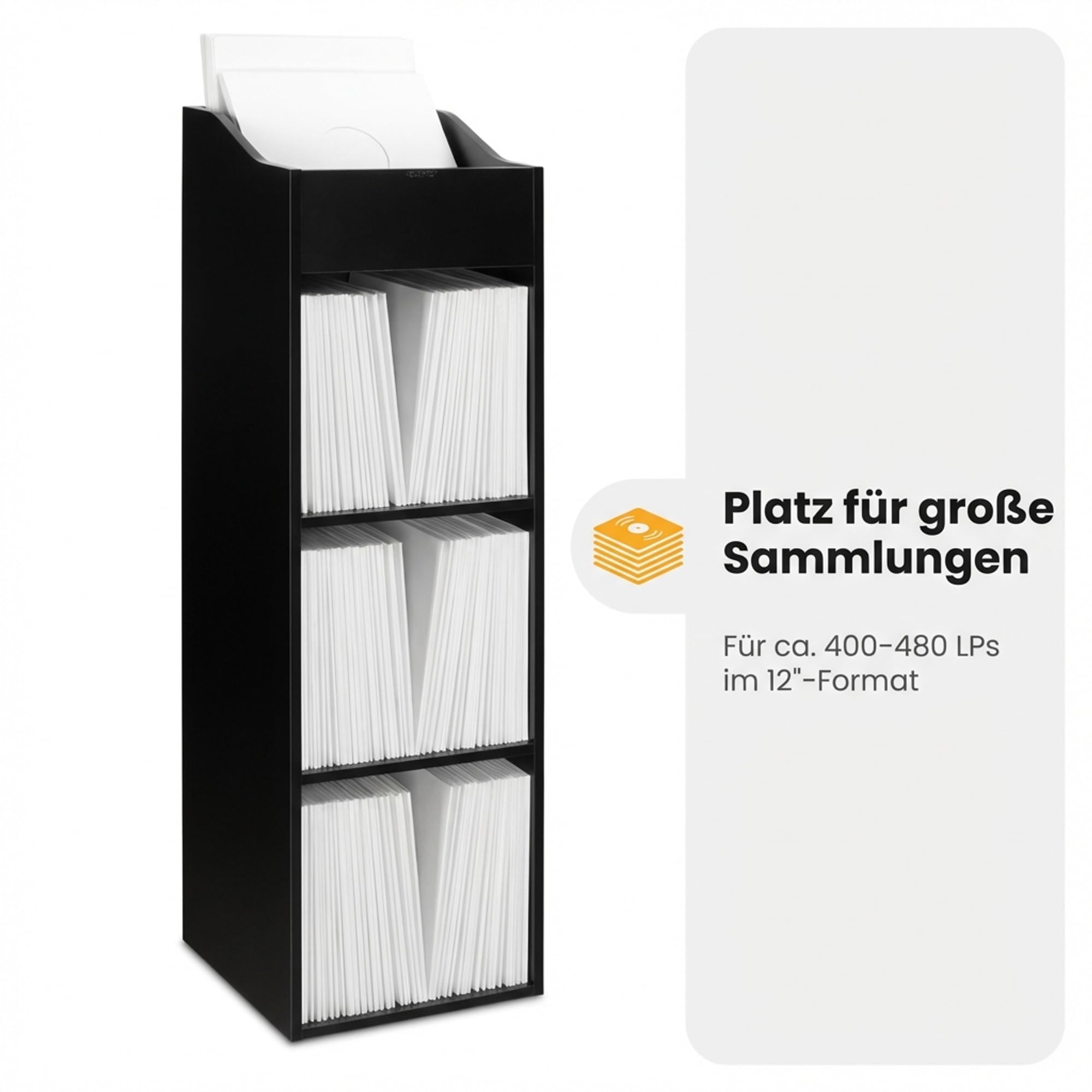 Zomo VS-Box 100/4 Vinyl Aufbewahrungsbox - 370 x 335 x 1270 mm - Schwarz - MDF Holz - Regal für Schallplatten 400 bis 480 LPs