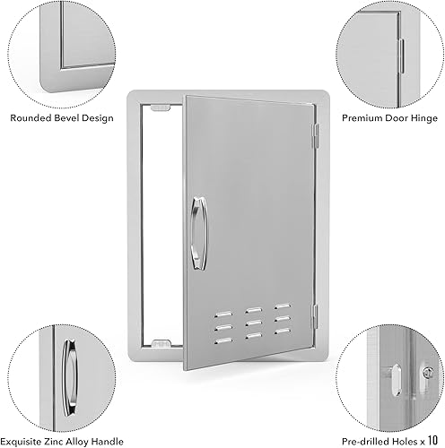 Miniatura 6 de Stanbroil Puerta de acceso vertical simple de acero inoxidable con rejillas de ventilación, 17 14 pulgadas por 24 14 pulgadas
