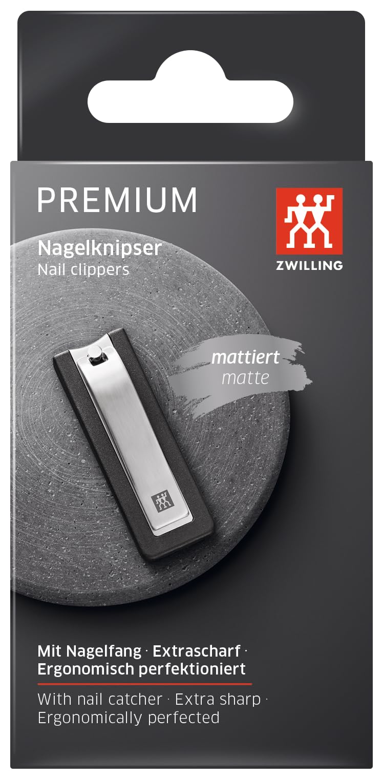 ZWILLING Obcinacz do paznokci (z pojemnikiem na cążki, mocna dźwignia do paznokci u rąk i nóg, lekko zakrzywiona krawędź tnąca), premium, czarny, 65 mm