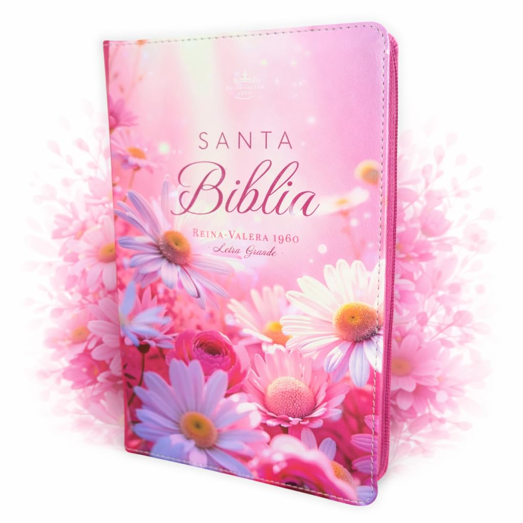 Biblia para Mujer Reina Valera 1960 Letra Grande 12 puntos con Cierre rosada y margaritas con indice y canto floral      Imitation Leather – January 24, 2026