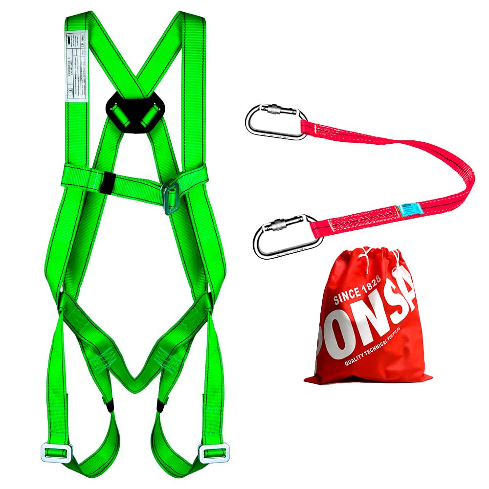 Safety Harness Kit Ecosafex 2 - Full Body Height Fall Arrest Harness with lashing straps +2 carabiners - Adjustable Fall Protection Harness for Aerial Work.