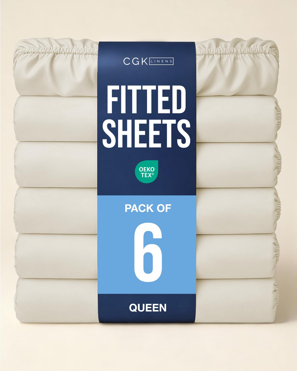 Queen Fitted Sheet - Pack of 2 Single Fitted Bottom Sheet Only - Off White