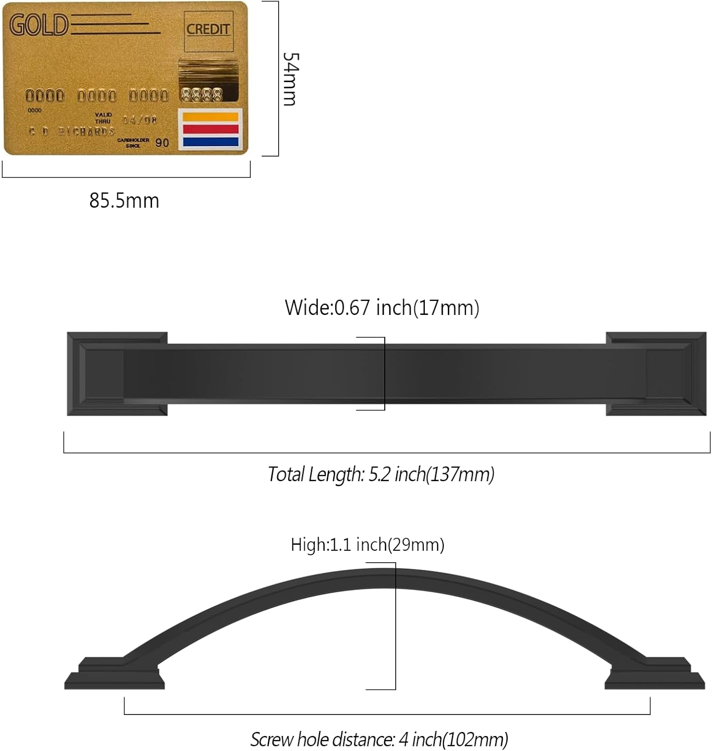 10 Pack Matte Black Cabinet Pulls 4''(102mm) Hole Centers,Cabinet Handles,Hardware for Cabinets,Kitchen Cabinet Handles,Arch Cabinet Handle for Bathroom Dresser Drawer Handles