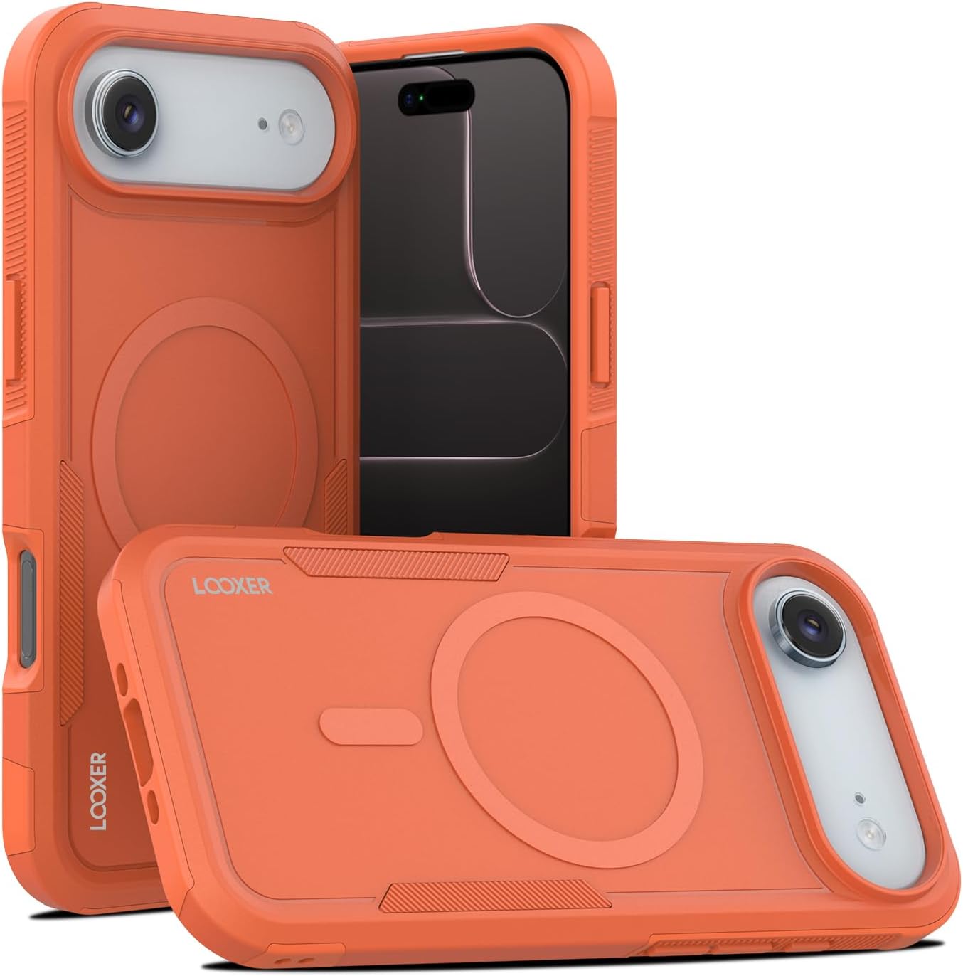 LOOXER® Defender Series Case for iPhone 17 Air (6.5”) | Military-Grade Rugged Shockproof Protection, MagSafe Compatible + Tempered Glass Screen Protector Included (Orange, 17 Air)