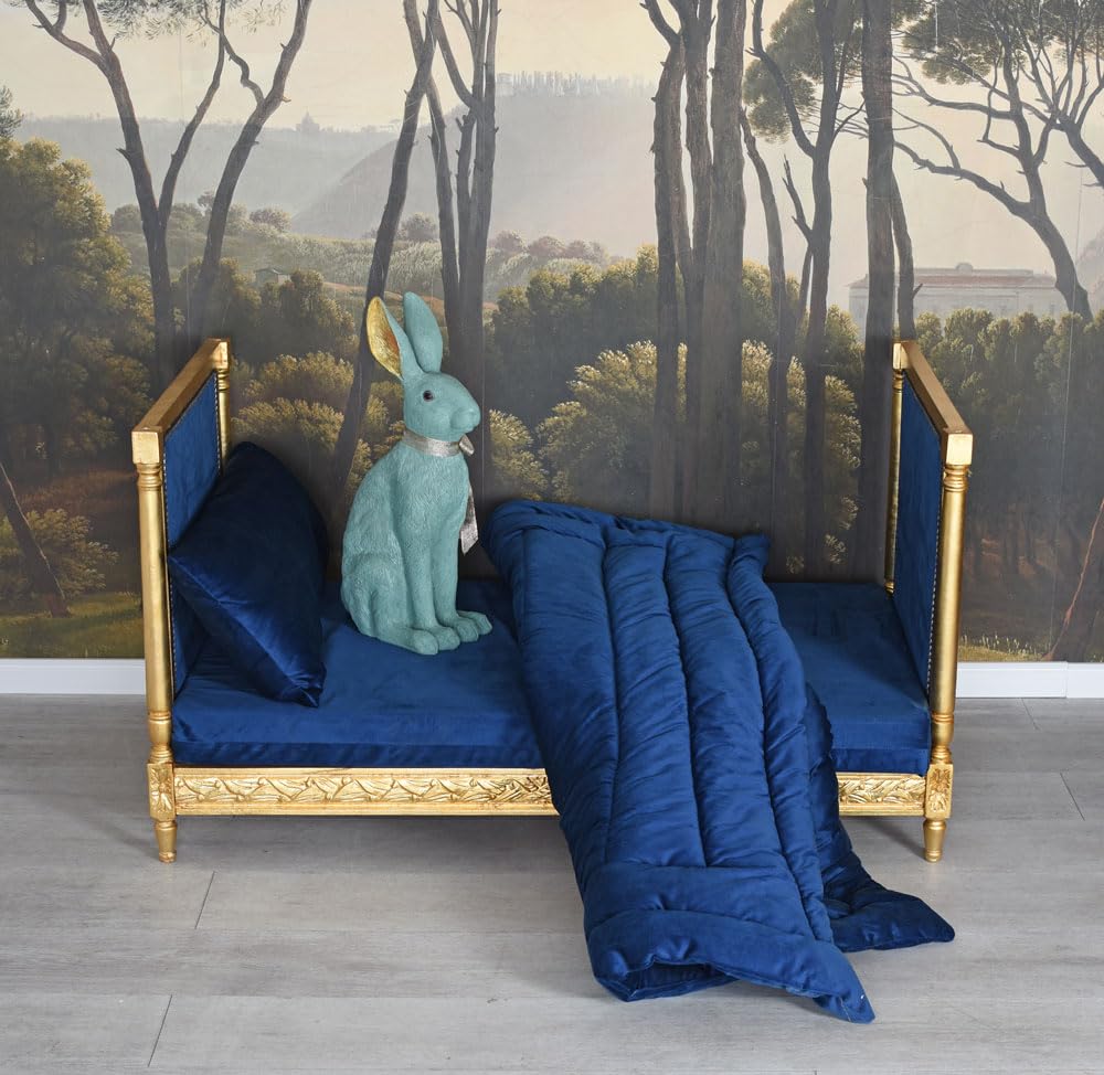Herrschaftliches Tierbett „Queen Charlotte“ – Barock Himmelbett für Hund oder Katze, Massivholz, Samtvorhänge, inkl. Matratze, Kissen & Decke – H90×B115×T70 cm cat1007 Palazzo Exklusiv