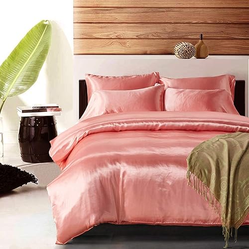 Vista 27 de Juego de funda de edredón de satén, tamaño Queen / Matrimonial, ropa de cama de edredón de lujo suave y sedosa, funda de edredón de satén sedoso