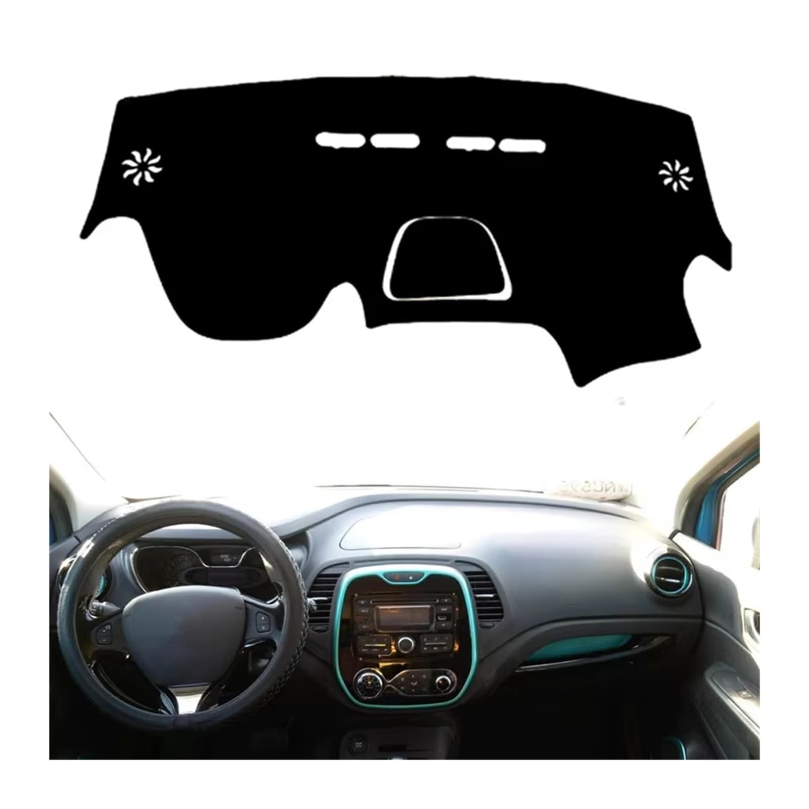 Tapis Tableau Bord intérieur Voiture Tapis Tableau Bord Voiture pour Captur pour Samsung QM3 2013-2019 Protection Anti-UV pour Pare-Soleil(Black(Black Edge) LHD)