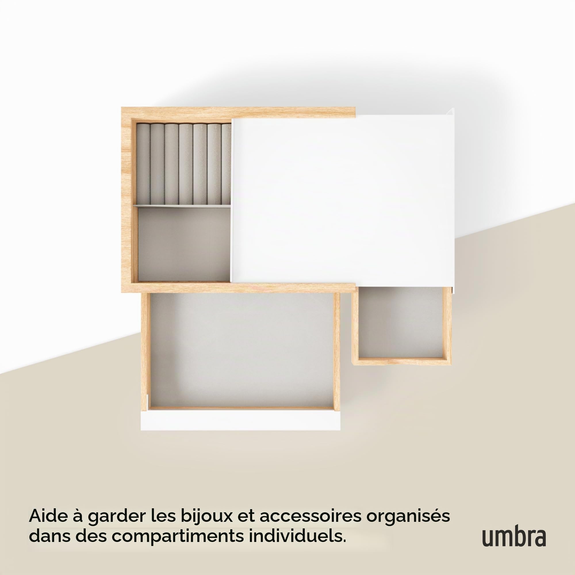 Umbra Stowit - Grande boîte à bijoux en bois blanc et naturel, Blanc/Naturel