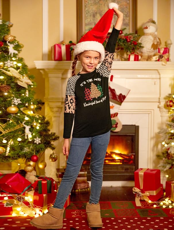 BesserBay Girls Christmas Raglan Long Sleeve Patchwork Shirt Tunic Top 4-14 Years4