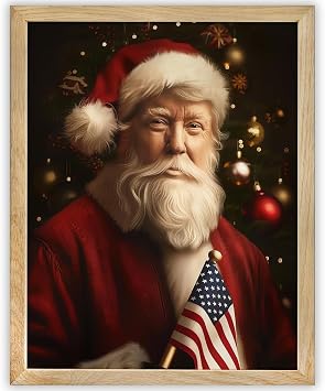 Santa Trump 11x14 Framed Poster Christmas Wall Art Patriotic Holiday Decor MAGA Santa Portrait Funny Trump Christmas Gift for Republicans Conservative Christmas Decor for Office Living Room Man Cave