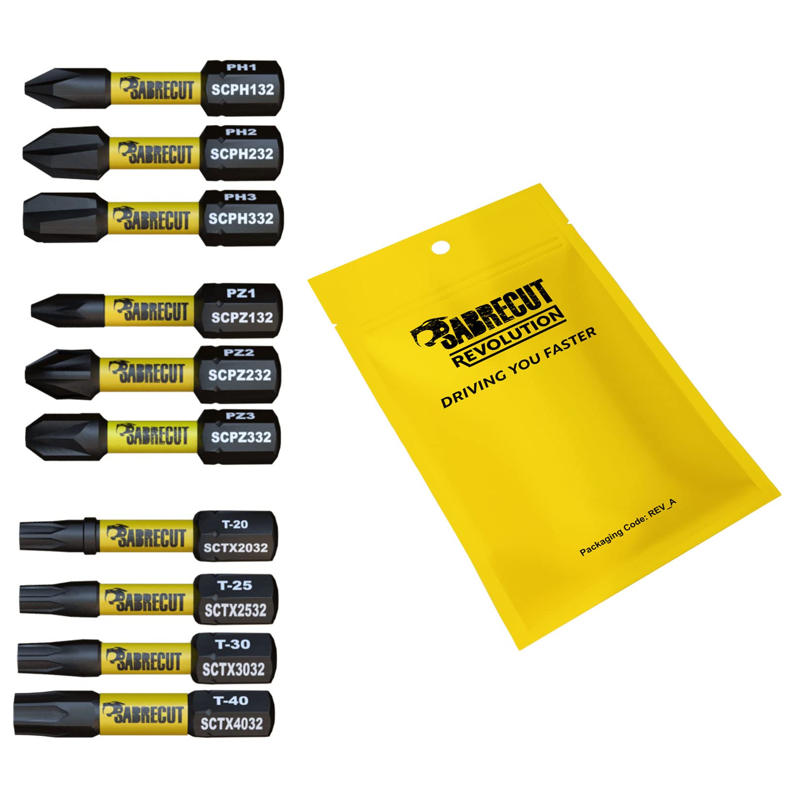 Set 10 Punte Cacciavite SabreCut 32mm - PH/PZ/TX, Magnetiche, Per Avvitatori A Impatto