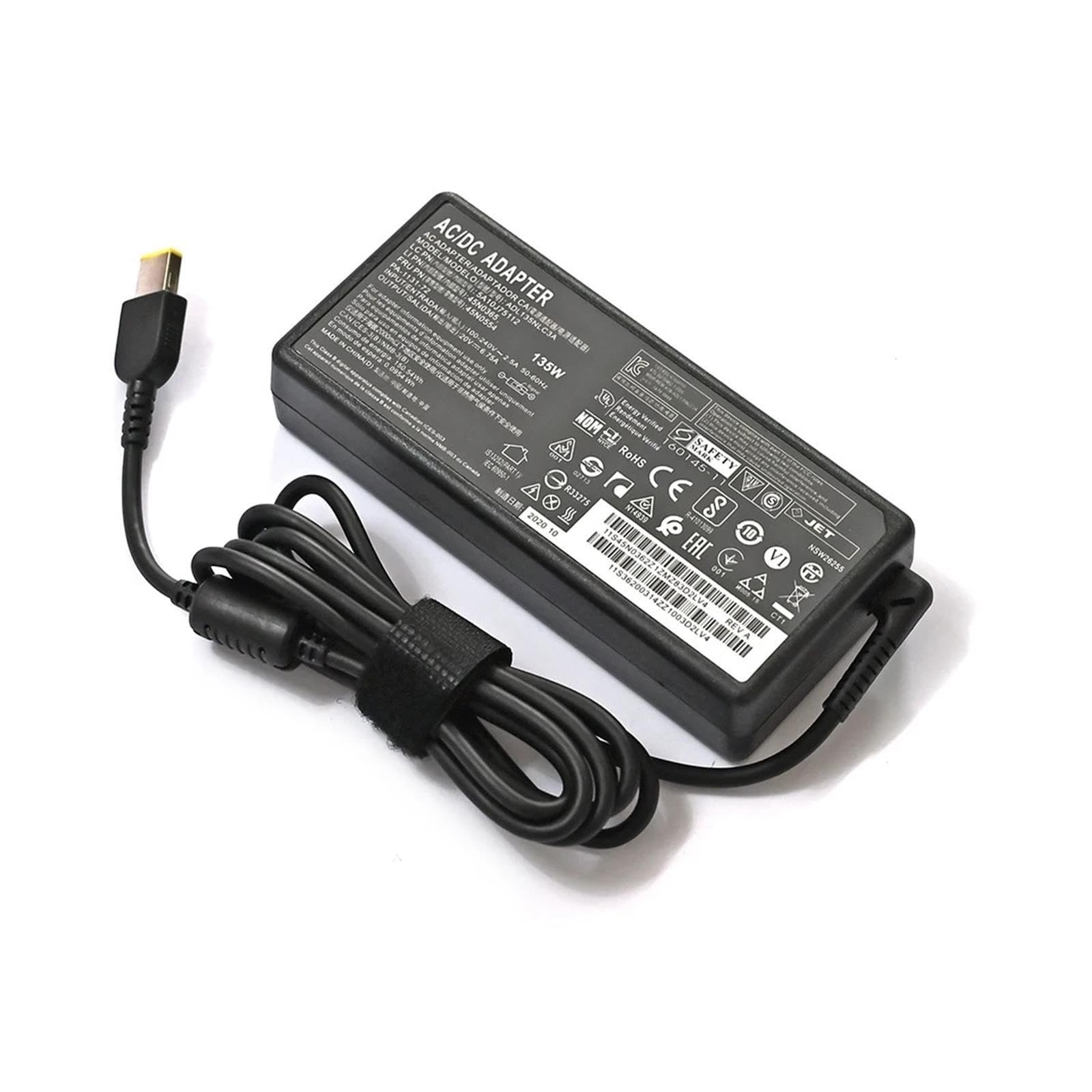 Adaptador De Vuelta 135W 20V 6.75A USB-A Cargador De Portátil, Compatible con Lenovo,T440p Y50-70 R720 Y700 T540p P51 P52 S5 ADL135NLC3A Fuente De Alimentación(No Power Cord)
