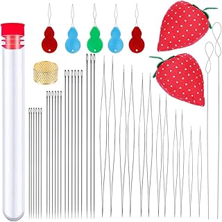 44 szt. zestaw igieł do koralików, igła z igłą z 4 rozmiarami proste igły do koralików, kolorowe nitki igłowe, poduszka przypinka i naparstek do robienia biżuterii