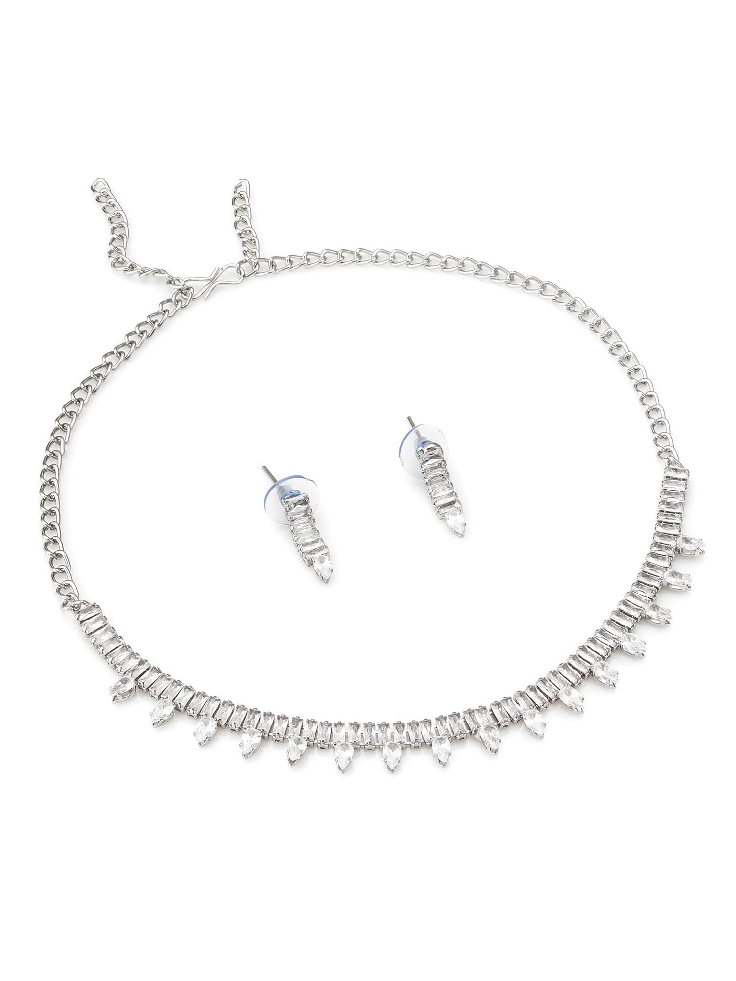 Oxidised Silver Plated American Diamond studded Choker Jewellery Set For Women and Girls - NK4584