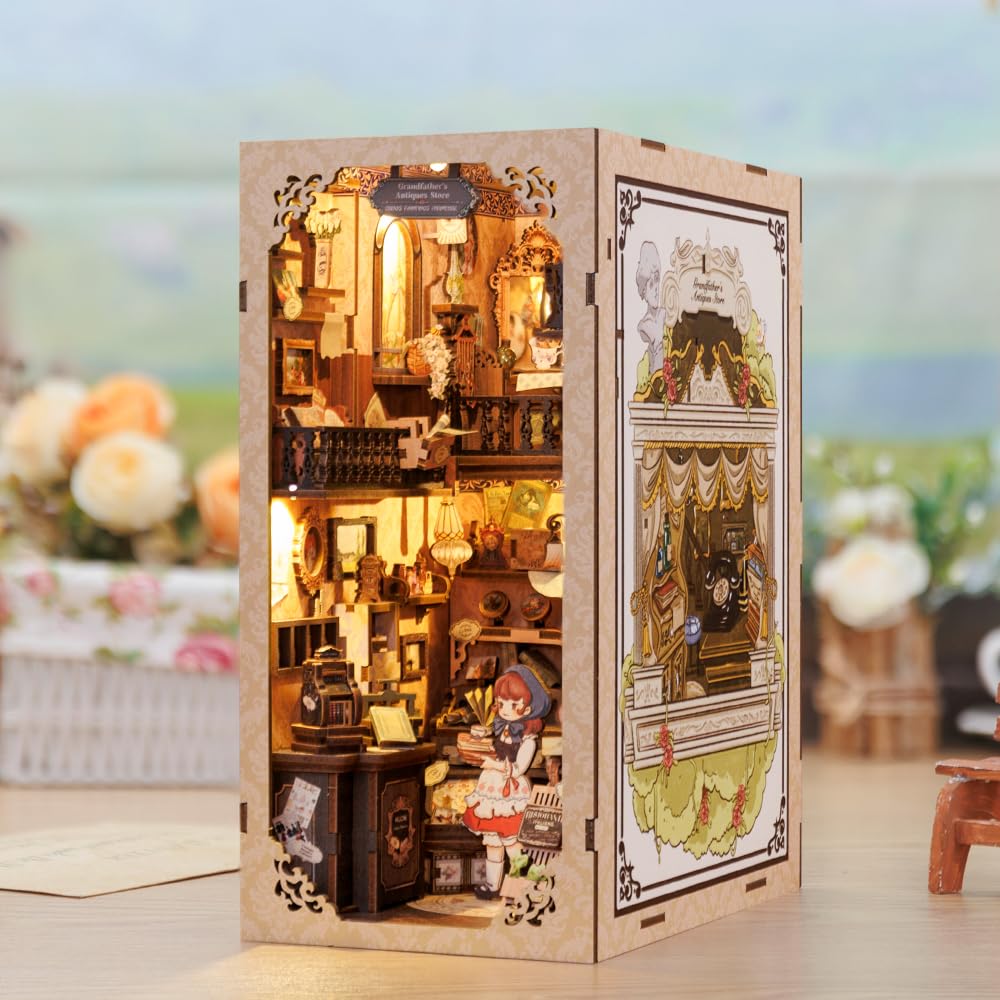 Fsolis DIY Book Nook,Kit per Libri Fai da te,Book Nook in Legno con Led,Puzzle in legno 3D,Costruire il Libro,il Montaggio e l'incollo dei Pezzi,Semplice da Montare,Regalo per Ragazzi e Ragazze