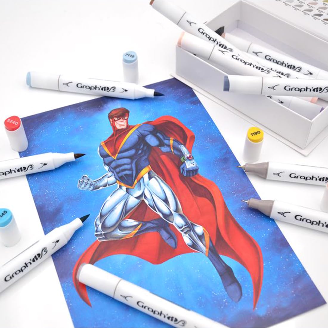 Graph'it - Set de 12 Rotuladores de Alcohol de Doble Punta: Extra Fina y Pincel - Dibujo de Manga e Ilustración - Profesional y Principiante - Serie Comics