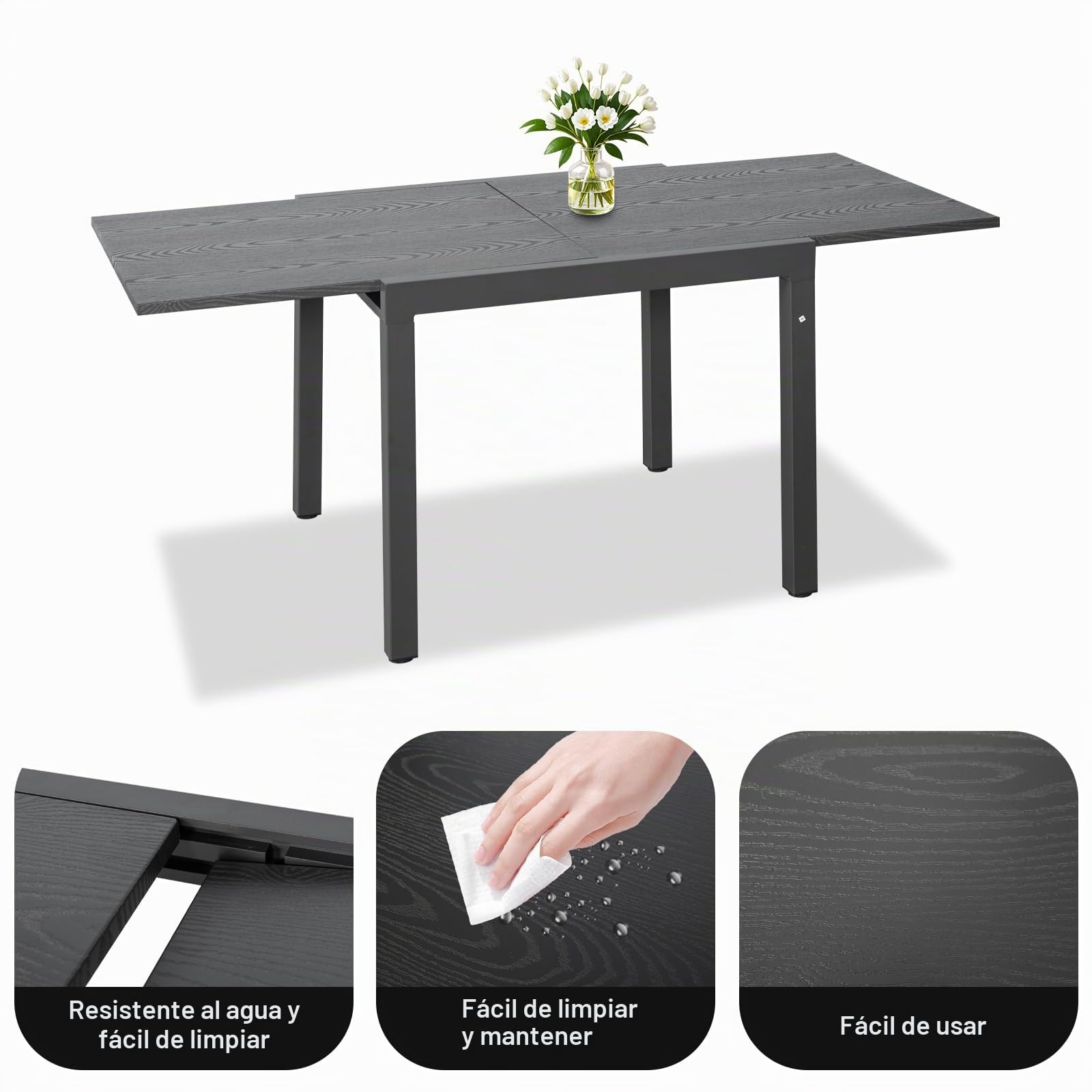 Angel Living Mesa de Jardín Extensible, Mesa Exterior Extensible Aluminio y Acero, Muebles de Jardín para Balcones Y Terrazas, Se Extiende hasta 160 cm, 80 X 80 X 75 cm, Gris Oscuro