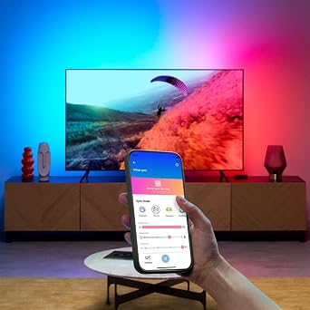 WiZ HDMI Sync Box, TV aydınlatmalı, filmler/oyunlar vs. ile senkronize ışık, HDMI 2.0, 60Hz'de 4K destekler, RGBIC LED şerit, 75 inç - 85 inç (75 inç) için, uygulama/sesli kontrol, Google ve Alexa ile [Enerji Sınıfı A]