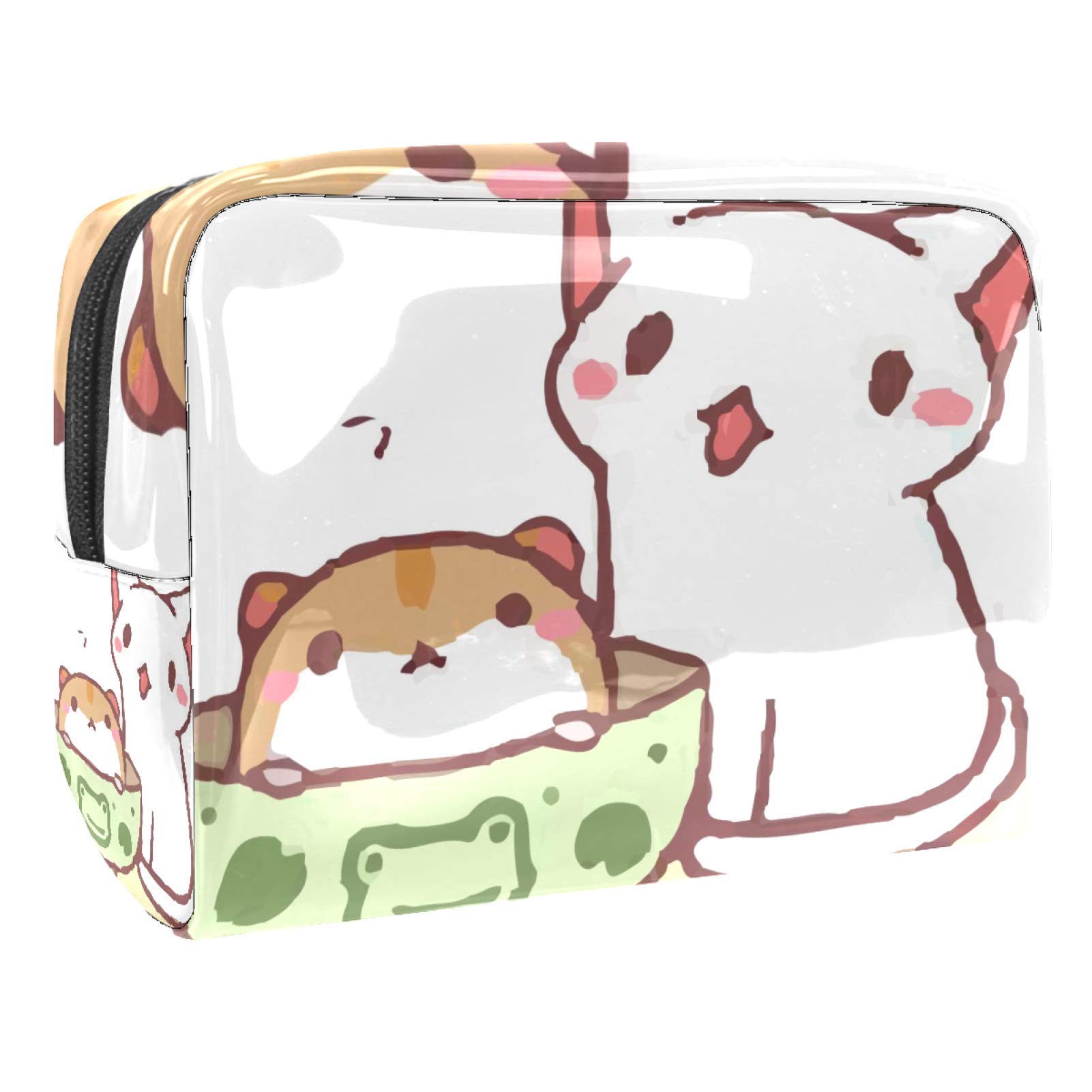 Portable Makeup Bag with Zipper Travel Toiletry Bag for Women Handy Storage Cosmetic Pouch 猫 碗 かわいい