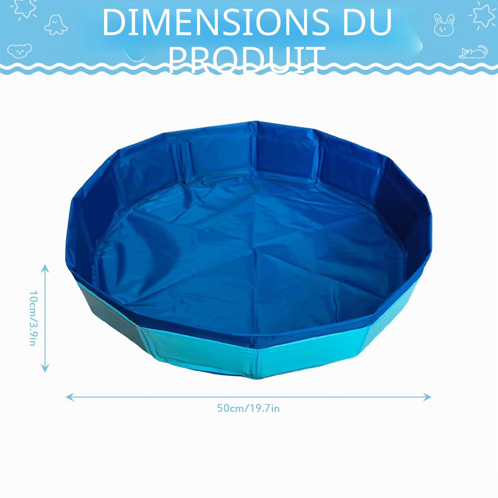 Piscine pour chat - 50 x 10 cm - Pliable - Avec 6 jouets - Mini piscine pour chat et chien - Jouet d'eau - Mini piscine pour l'été (B)