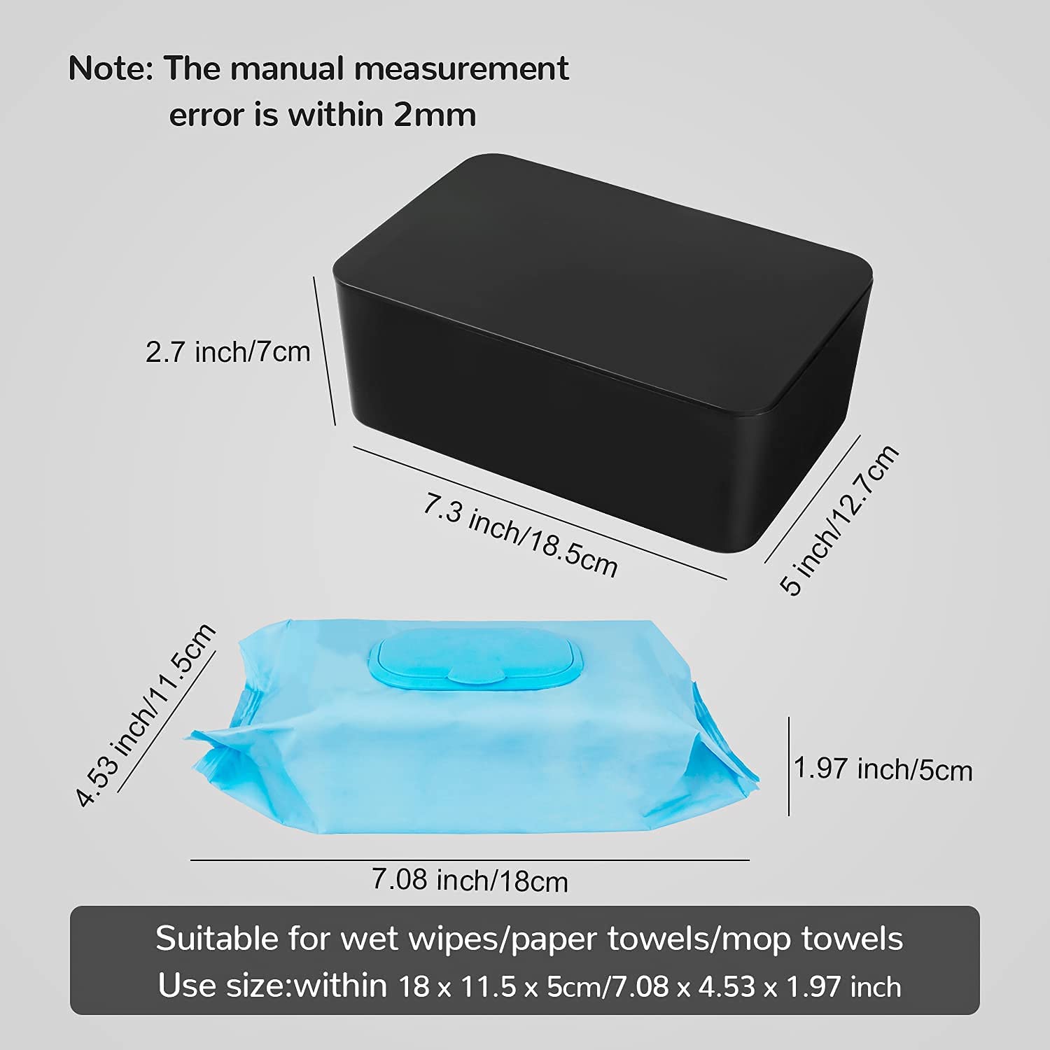 wastreake Wipes Dispenser Holder, Dustproof Tissue Storage Box Case Wet Wipes Dispenser Holder with Lid for Home Office Desk (Black)