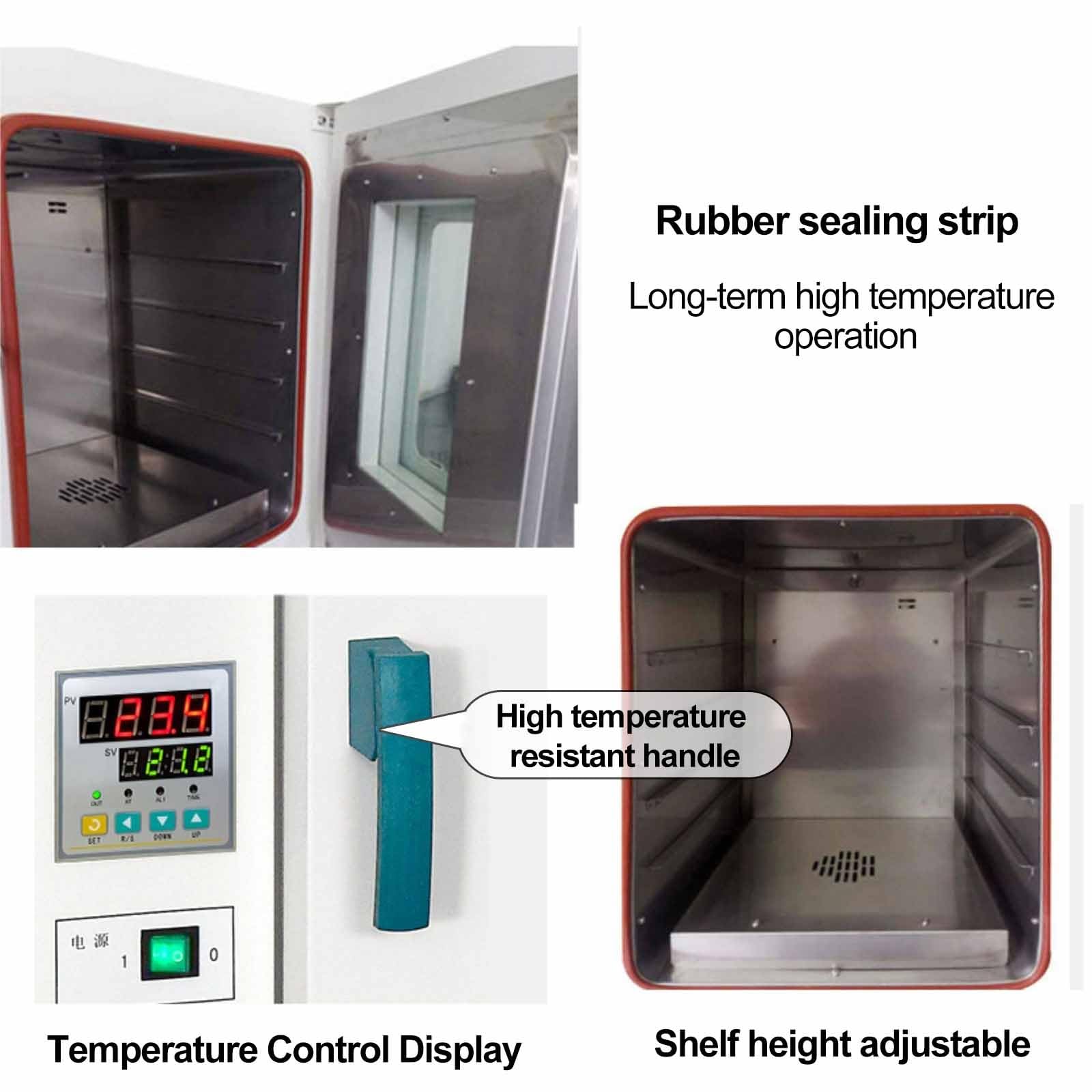 Umluft-Trockenofen für Labore, Wärmebehandlungsofen | 23 l, 810 W, Digitalanzeige, Temperaturregler, zweigeteilt, Raumtemperatur + 10–200 °C
