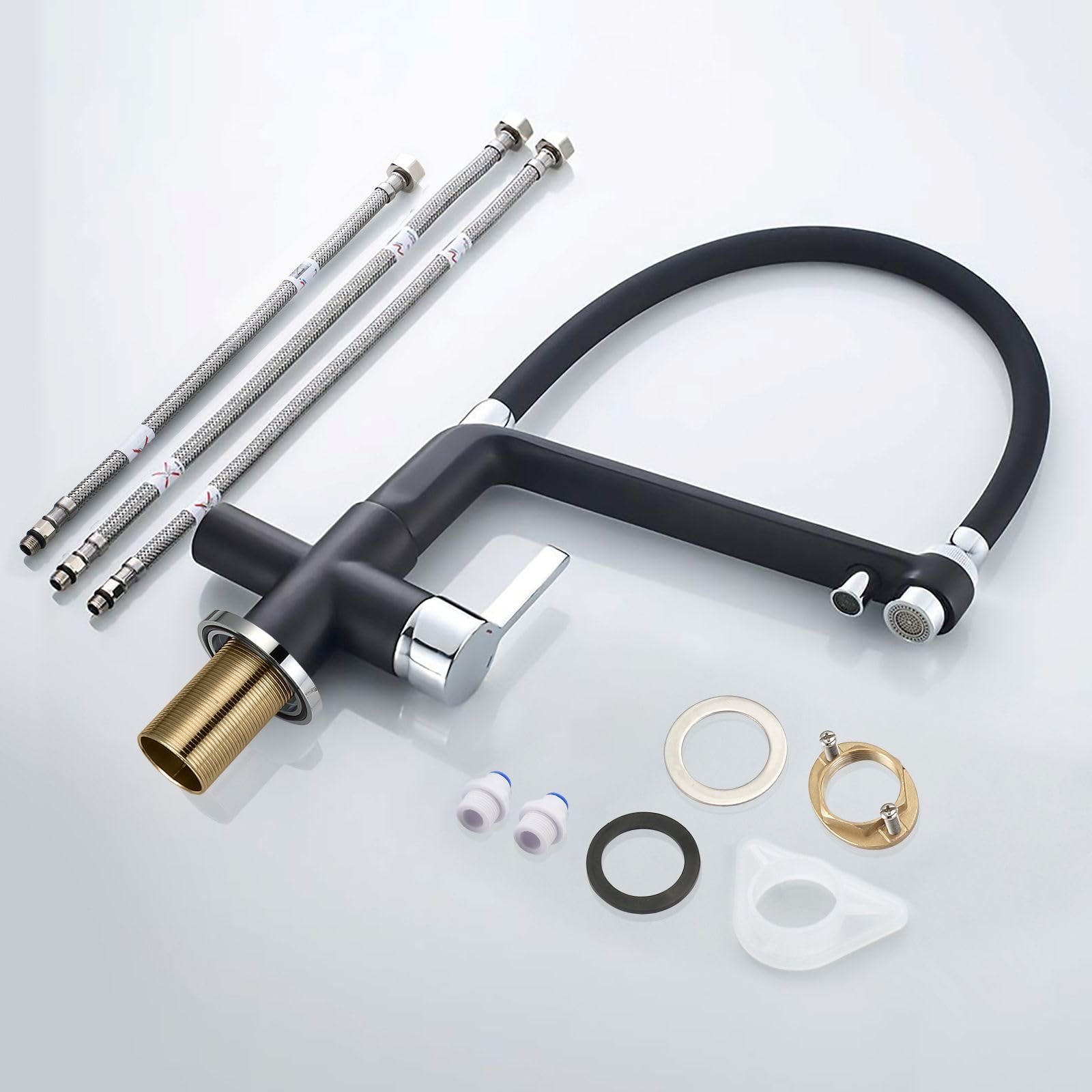 GRIFEMA G4010B-2 Dover, Mitigeur d'évier 3 Voies pour Purificateur D'eau à Filtre, Robinet de Cuisine Noir avec Douchette, 3/8 de pulgada, Exclusivité Amazon