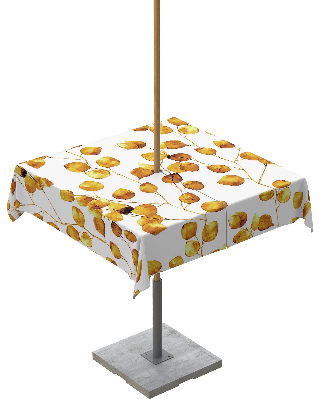 Orange Leaves Outdoor Tablecloths with Umbrella Hole and Zipper, Fall Autumn Watercolor Plant Waterproof/Stain Resistant Square Table Cloth 60x60 Patio Table Cover for Picnic/Party Baby Shower