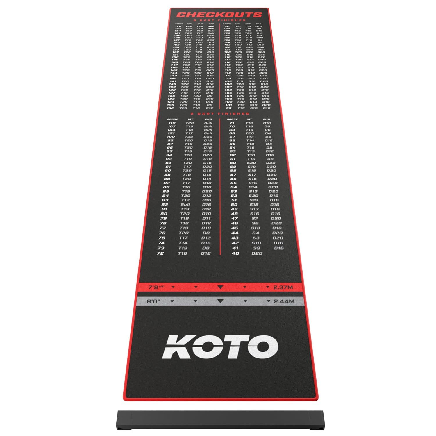 KOTO - Oche Carpet Checkout Darts Mat Red 285 x 60 cm + Oche Incl. Score Indicator, Non Slip Carpet Dart Mat, Professional Dart Mat, PRedect Floor & Darts โ image 1