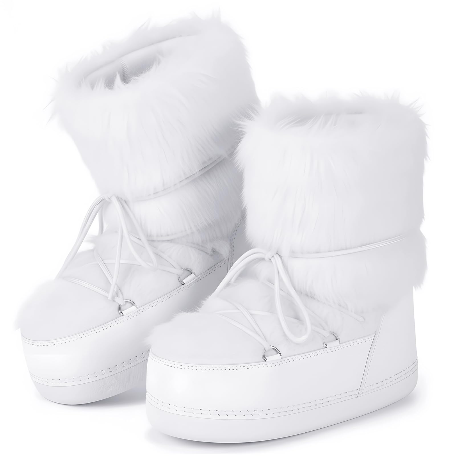 Womens Fuzzy Snow Boots Warm Winter Faux Fur Boots Lace-up Warm Boot Custom Shoes