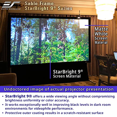 Image of Elite Screens 106-Inch ALR Projector Screen 16:9, 4K /8K UHD, 95% Ambient Light Rejection, ISF-Certified Material, Fixed Frame Wall Mounted, Sable Frame StarBright 9 Series, ER106H-SB9