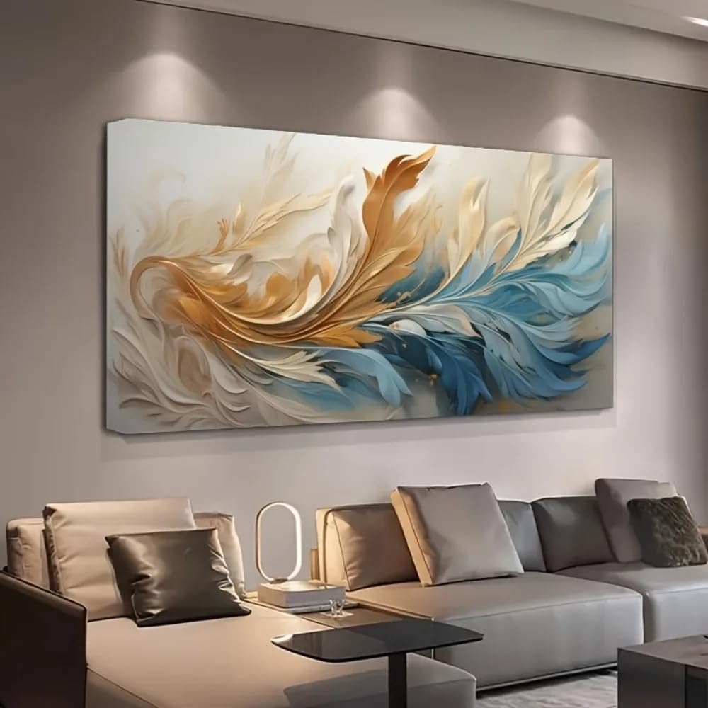GOSRD Modern Wall Artwork Prints abstract gold feather canvas art For Living Room Bedroom Office Home interior Decoration(55X110cm/Frameless)