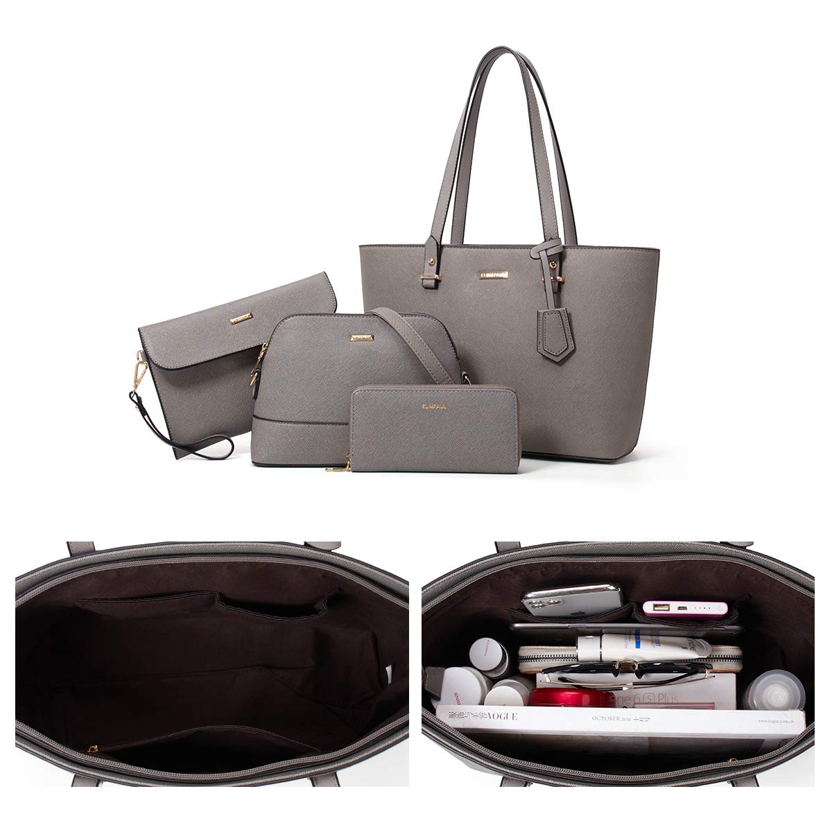 YTL Bolso de mano para mujer, grande, para hombro, bolso bandolera, monedero, tarjetero, juego de 4 piezas, para oficina, escuela, compras, viajes, regalo