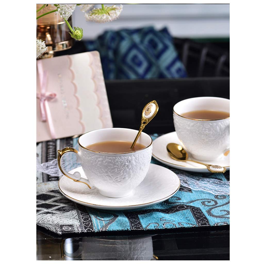 Filiżanka Do Kawy Z Porcelany Kostnej, Filiżanka Na Śniadanie, Kubki Do Kawy Zestaw Białej Filiżanki I Spodka Do Kawy W Stylu Europejskim Porcelana Kostna Z Wytłoczonym K