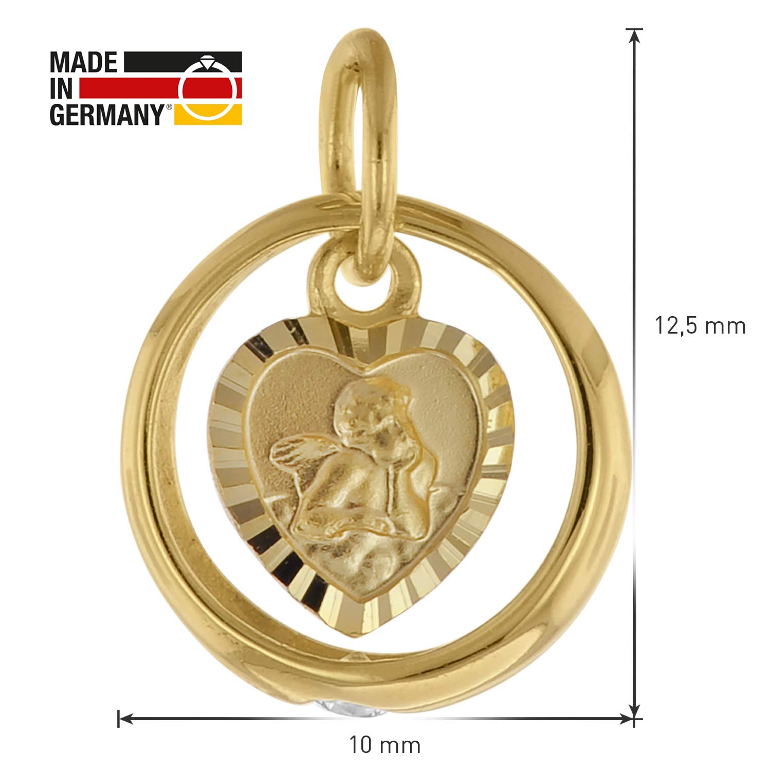 trendor Taufring mit Engelherz Gold 333 an goldplattierter Silberkette | zauberhafter Taufschmuck für Mädchen, Jungen oder Mütter, Geschenkidee zur Taufe