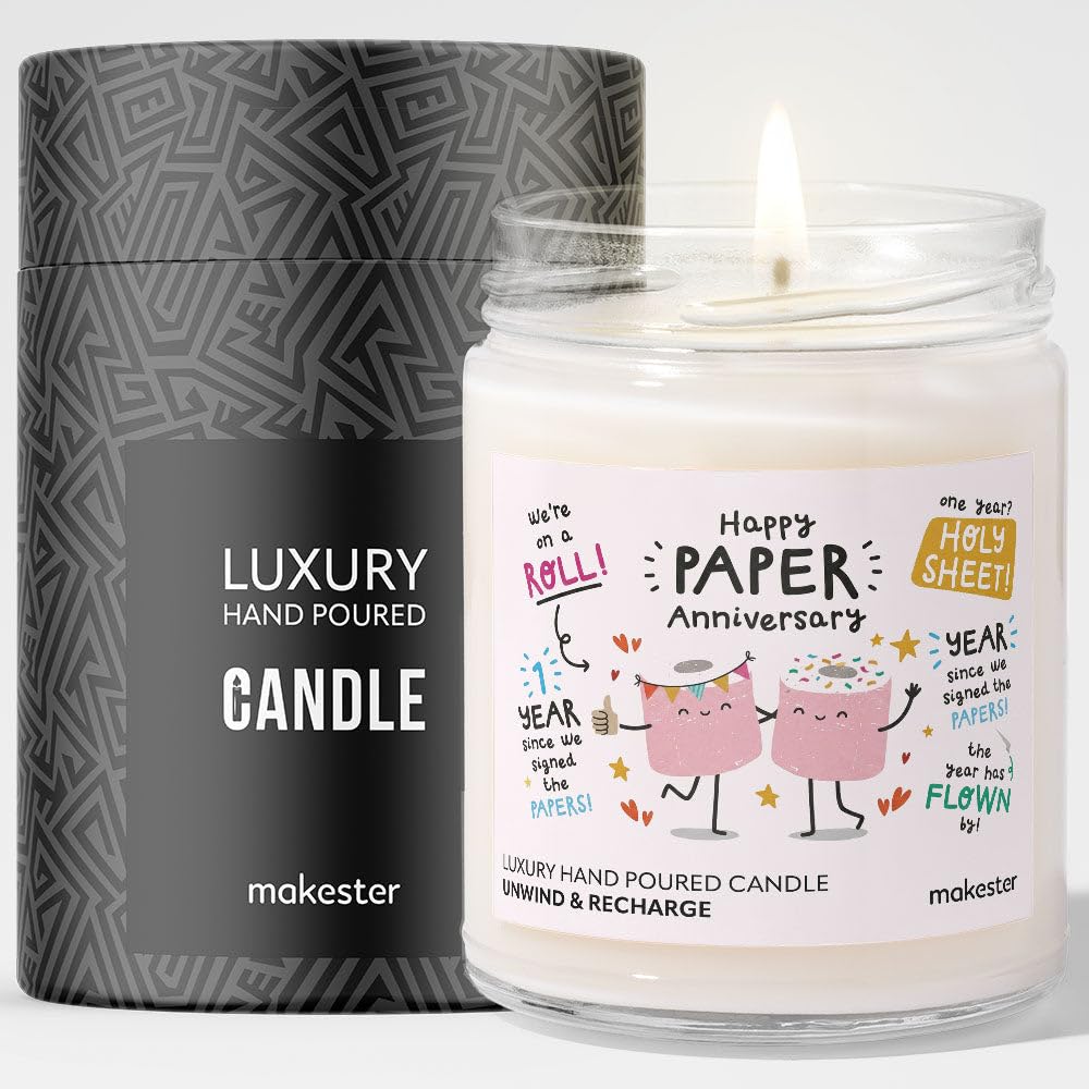 Anniversary Paper Gifts - Luxury Soy Wax Candle - Vanilla, Jasmine, Sugared Almond - Makester โ image 1