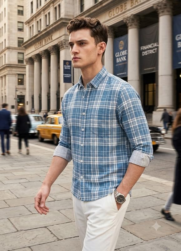 Image of OTUS Men's Cotton Casual Printed Checkered Stylish Shirt for Men