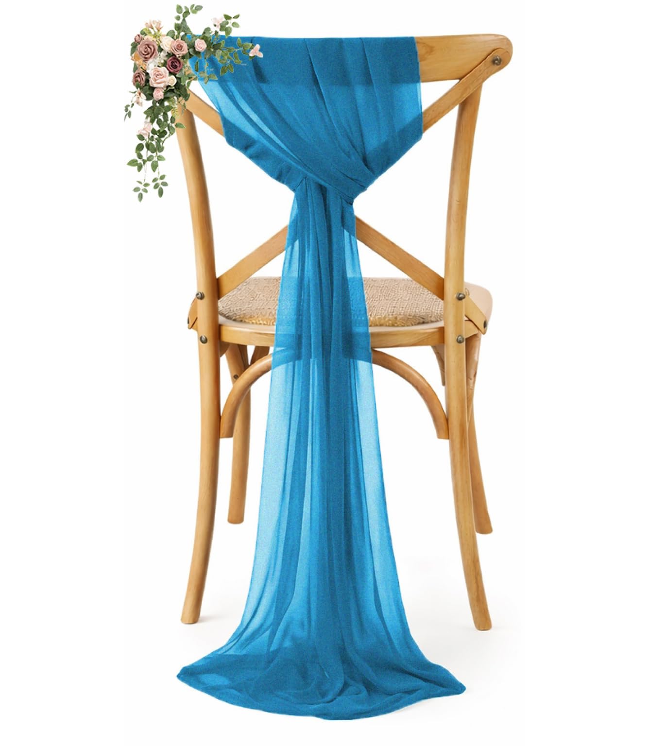 VDS Pack of 100, Dark Teal, Sheer Chiffon Chair Sashes Bows Chair Cover Back Tie Ribbon for Wedding Birthday Baby Shower Engagement Ceremony Event Party Banquet Restaurant Dining Chair Decoration