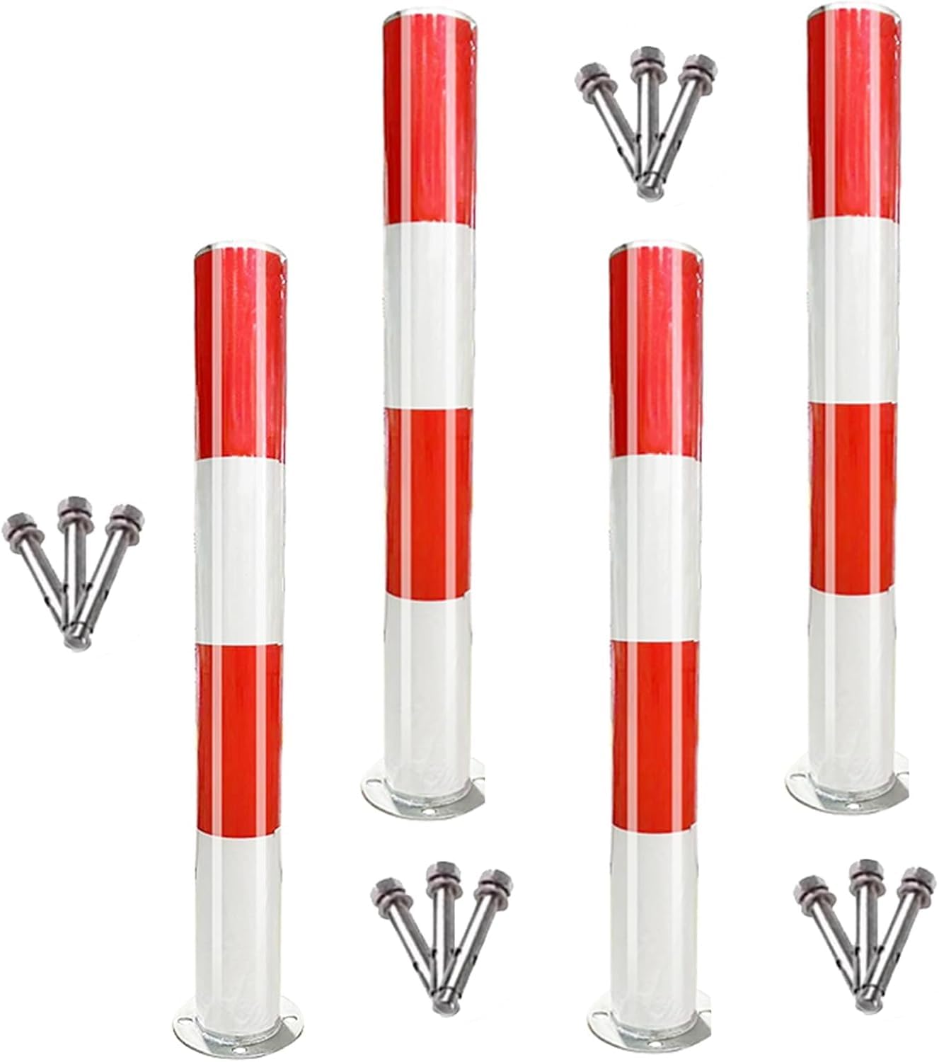 GTHTUHFD Parking Post Construction Cone Street Stanchion Safety Bollard Post Parking Barrier, Traffic Delineator Posts With Expansion Bolts & Reflective Collars For Driveway/,4packs-75cm/29.5