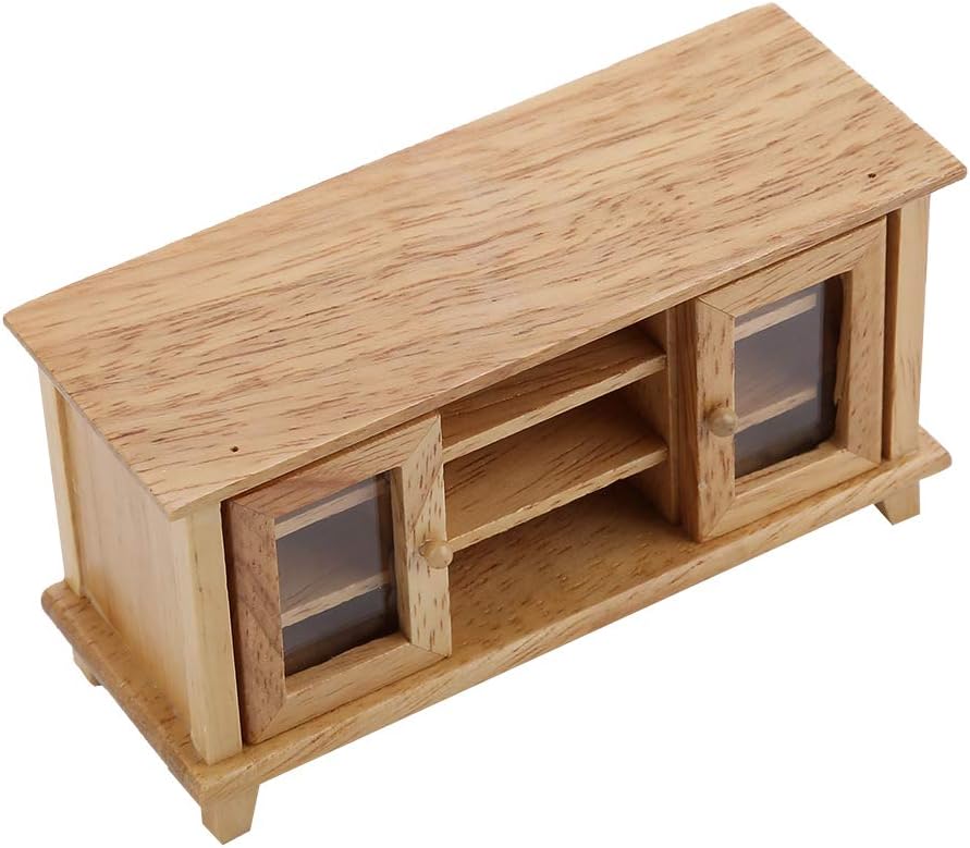 Miniature Dollhouse Accessories, Excellent Decor Wooden Miniature TV Cabinet for Dollhouse Furniture Decor Model for Living Room for Bedroom(Natural Color)