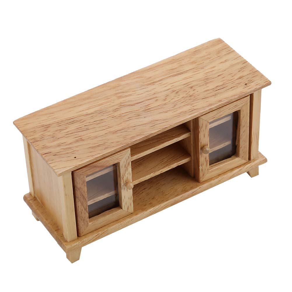 Miniature Dollhouse Accessories, Excellent Decor Wooden Miniature TV Cabinet for Dollhouse Furniture Decor Model for Living Room for Bedroom(Natural Color)