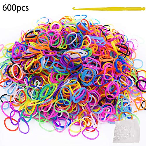 Feelava Loom Rubber Band Refills Kit Including 600 Pcs Loom Bands and 480 Pcs White S Clip Connectors Refills for DIY Bracelet Making Refill Kit