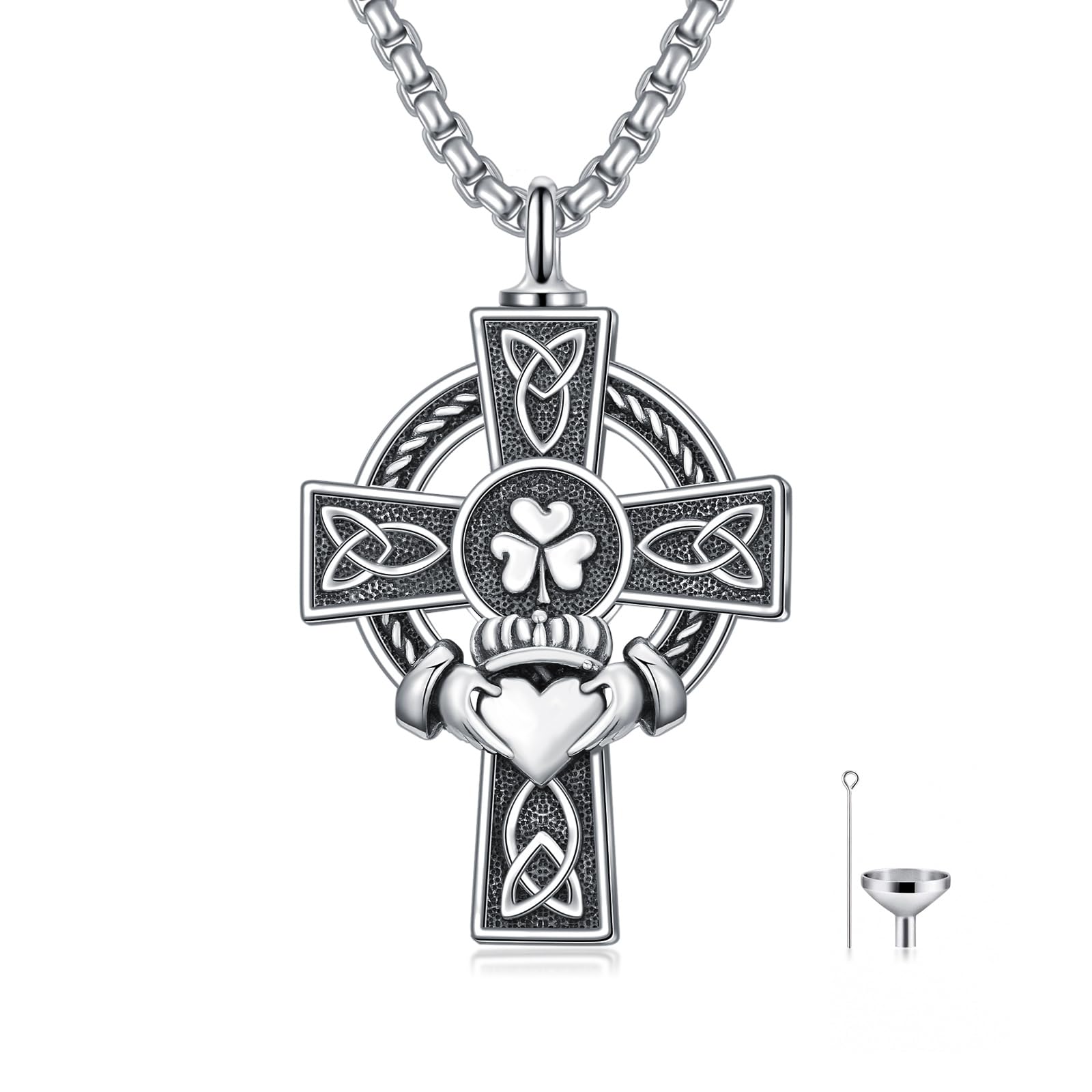 925 Sterling Silver Cross Pendant Necklace for Men Women Amulet Necklace Protection Jewelry Religious Gifts(With Gift Box)