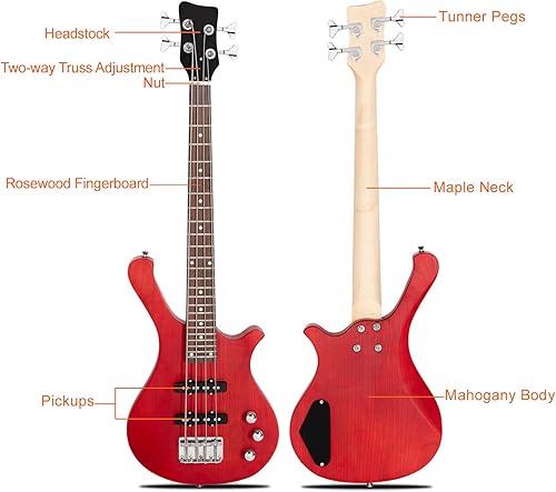Miniatura 2 de Ktaxon Guitarra de bajo eléctrico de 4 cuerdas, kit de bajo de 36 pulgadas con pastilla dividida de una sola bobina, diapasón de palisandro, cuerpo