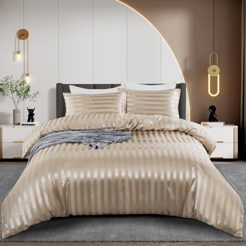 Parure de lit 220x240 chameau satiné dotée d'un zip invisible pratique