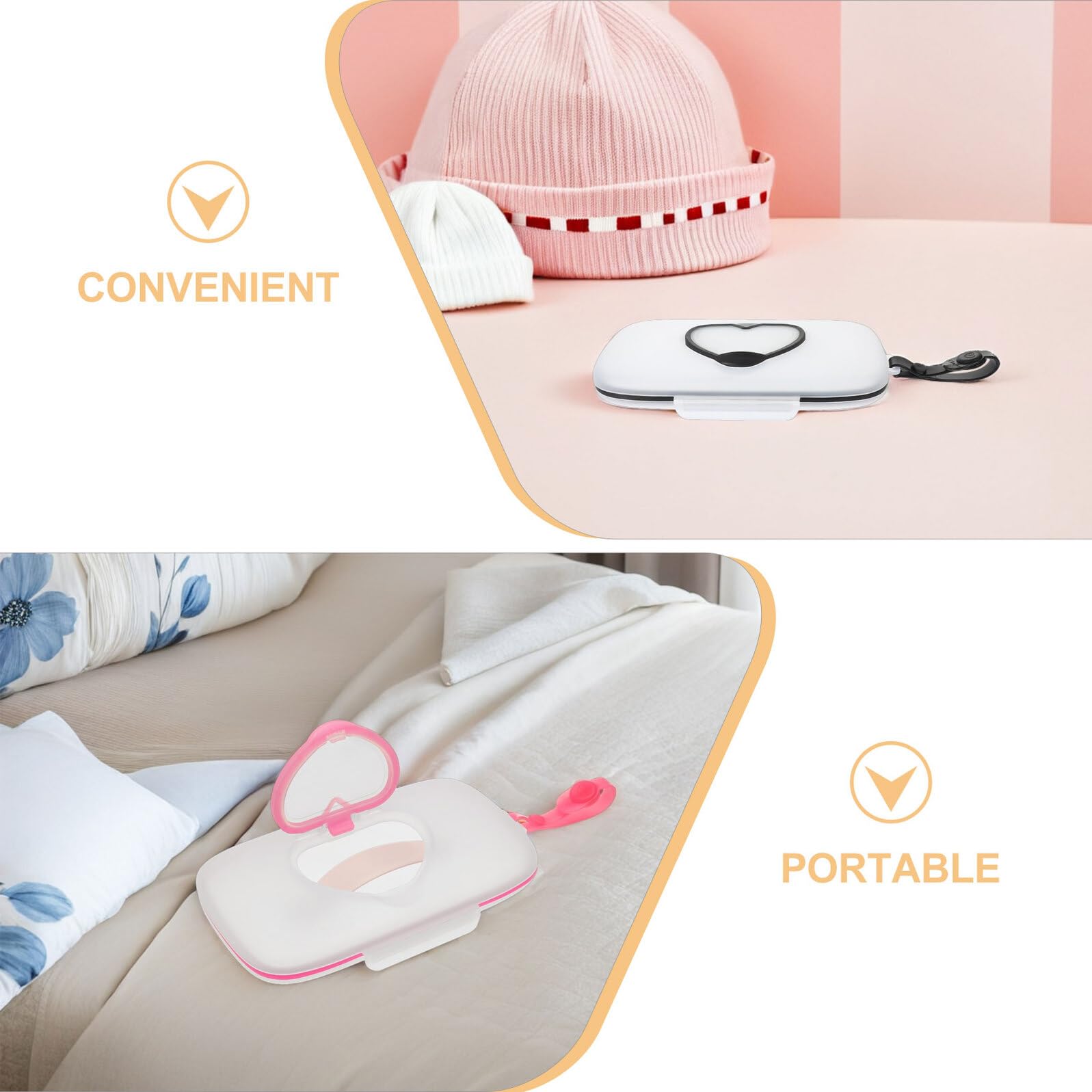 Dispensador de Toallitas Portátil para 2 Piezas Color Claro y Rosa Tapa Reutilizable Estuche para Toallitas Húmedas de Viaje y Uso al Aire Libre