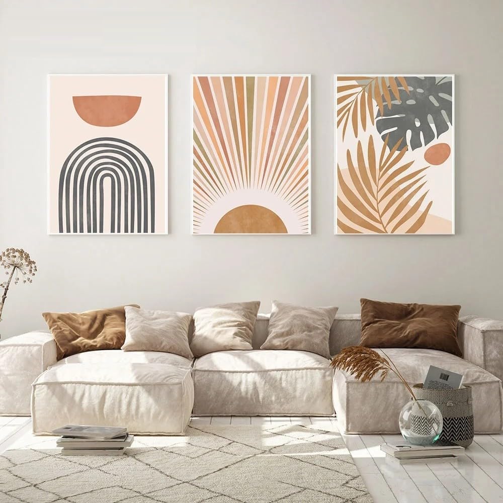 Wbyzac Multicolored Botanical Posters-Bohemian Abstract Rainbow Sun Posters Plant Leaves Canvas Painting Geometry Print Nordic Wall Art Pictures Living Room Home Decor-60 * 80Cm*3Pcs (No Frame)