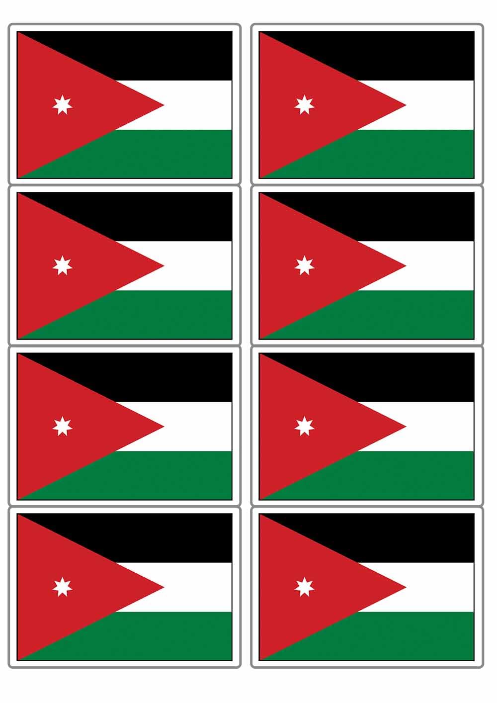 Jordan National Flag Rectangular Matt Paper Stickers A4 Sheet of 8 (Each Sticker is 99mm x 68mm) (Rectangular)