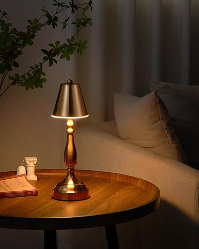 Miniatura 9 de UMEXUS Pequeña lámpara de mesa LED inalámbrica, funciona con pilas, lámpara recargable para cena de restaurante, luz táctil regulable de 3 vías, luz
