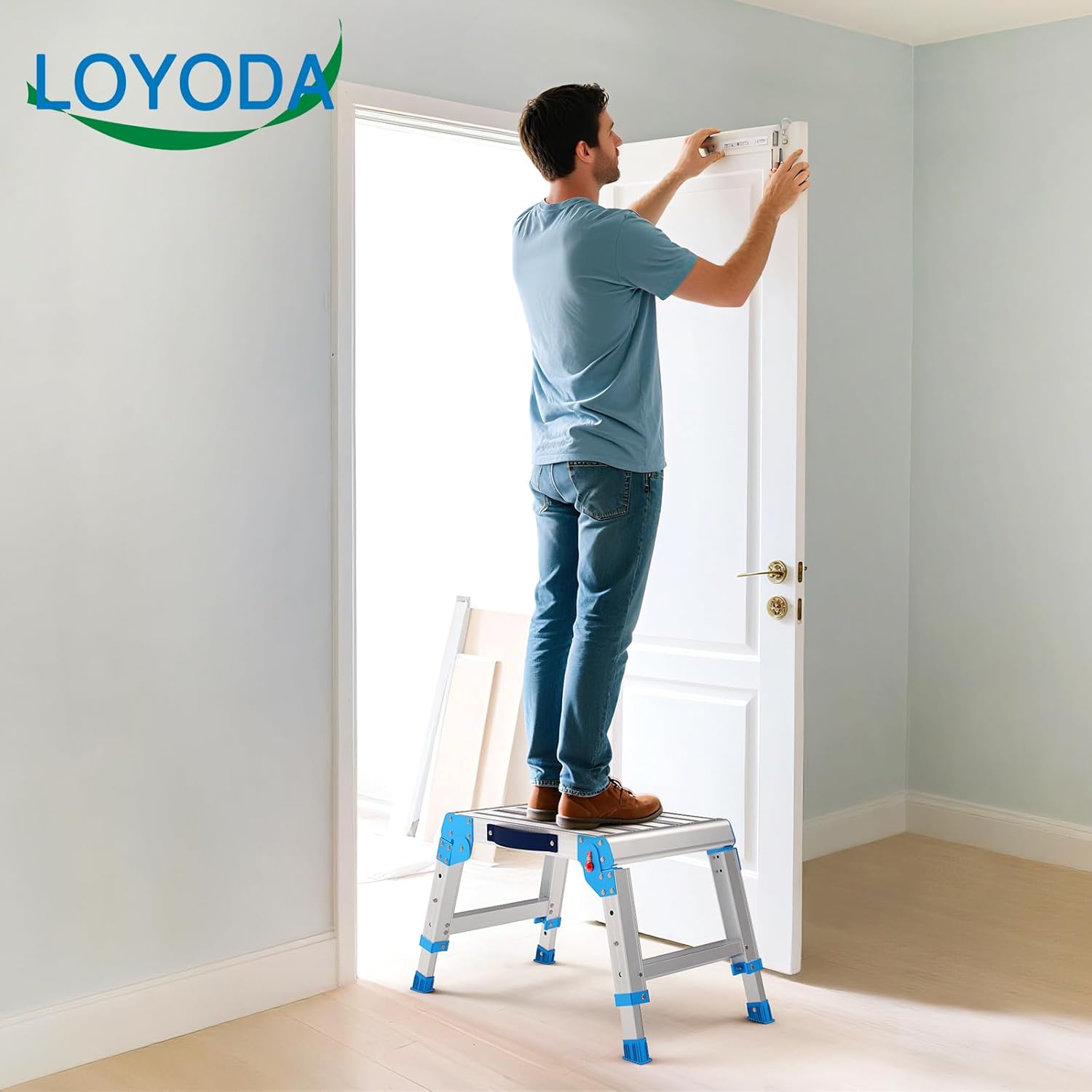 Work Platform 600 Lbs, Folding Step Stool with One-Touch Automatic Fold, 3 Height Adjustment Step Platform, Perfect for RV Cleaning, Home Painting and Reaching High Places, Standard